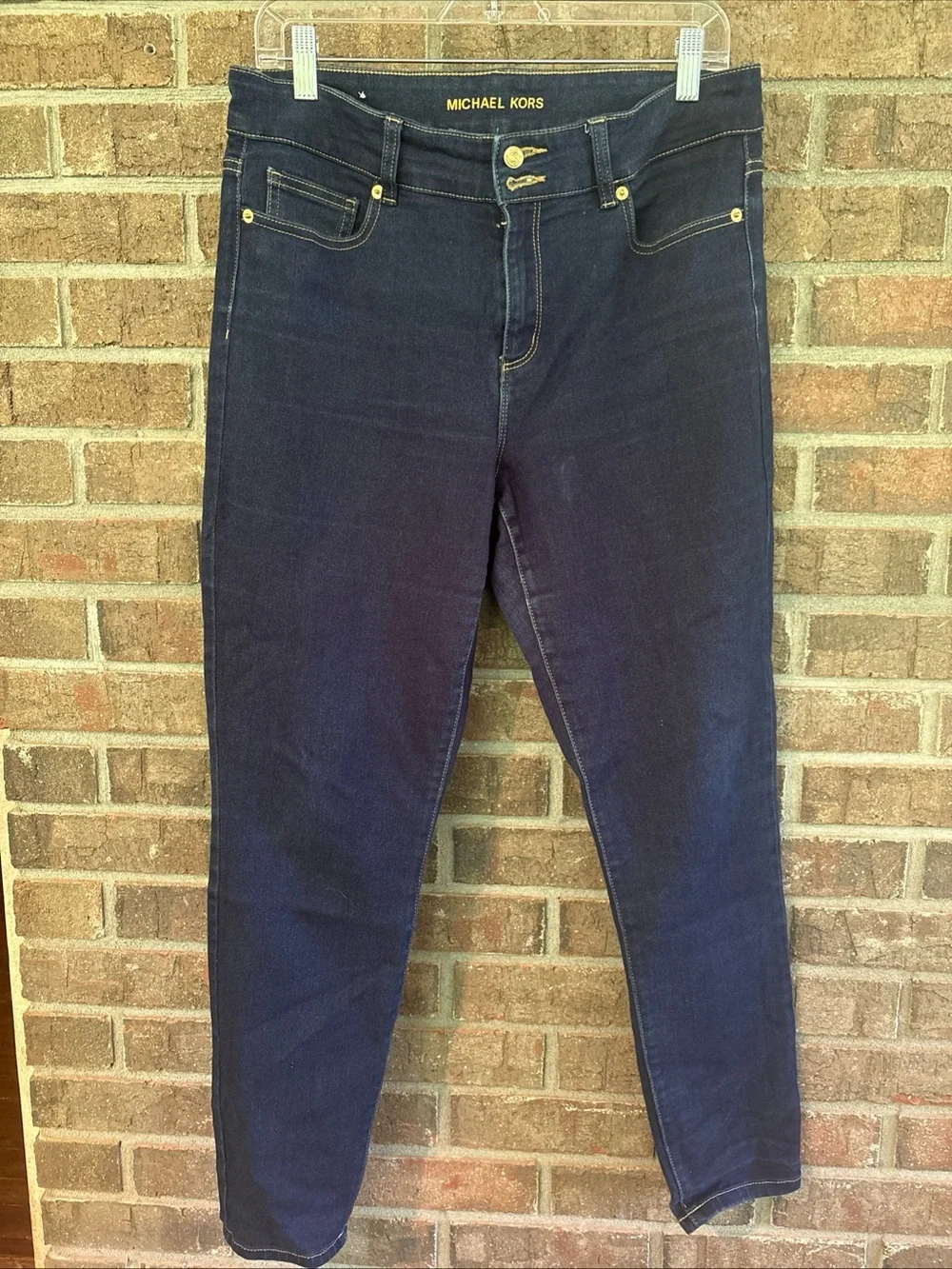 Michael Kors Dark Navy Straight-Leg Jeans with Gold Hardware